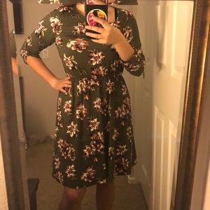 Army Green Floral Dress